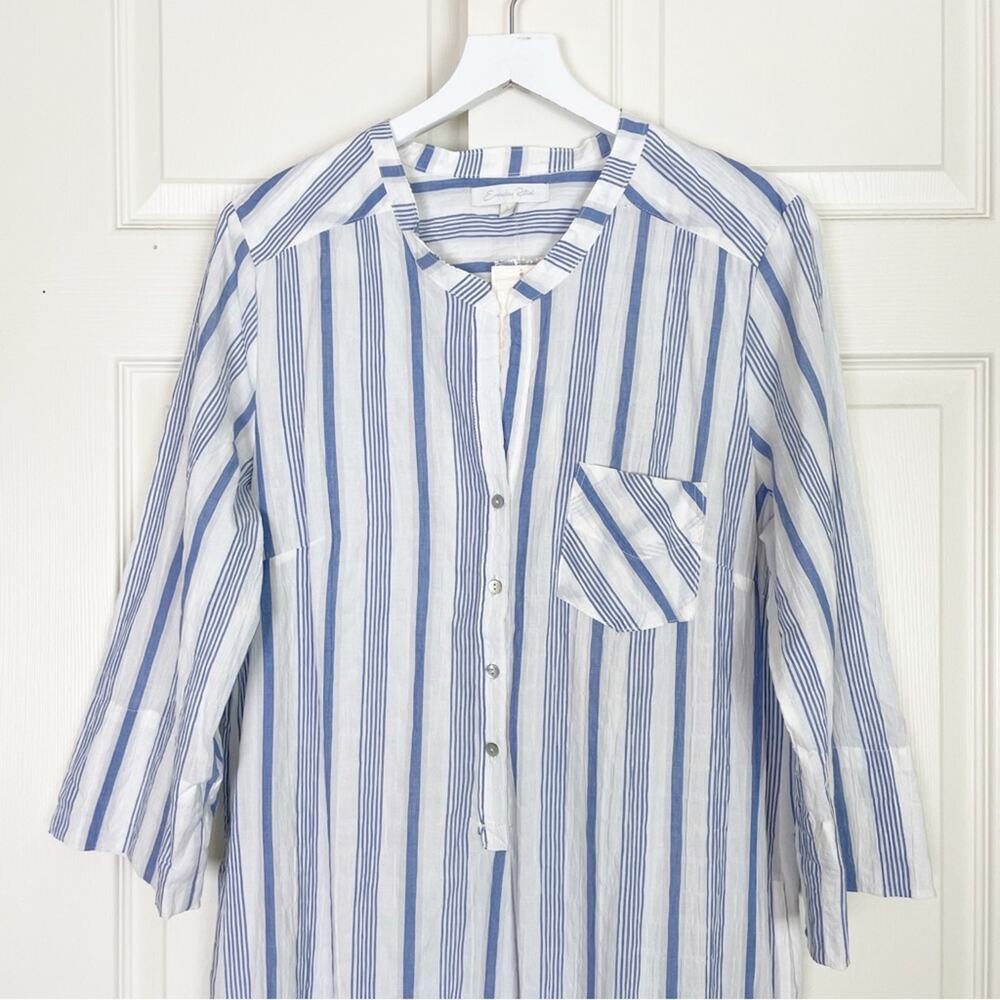 Everyday Ritual Tracey Caftan Maxi Dress Blueberry Stripe Crinkle Cotton NWT SzL - Picture 4 of 10
